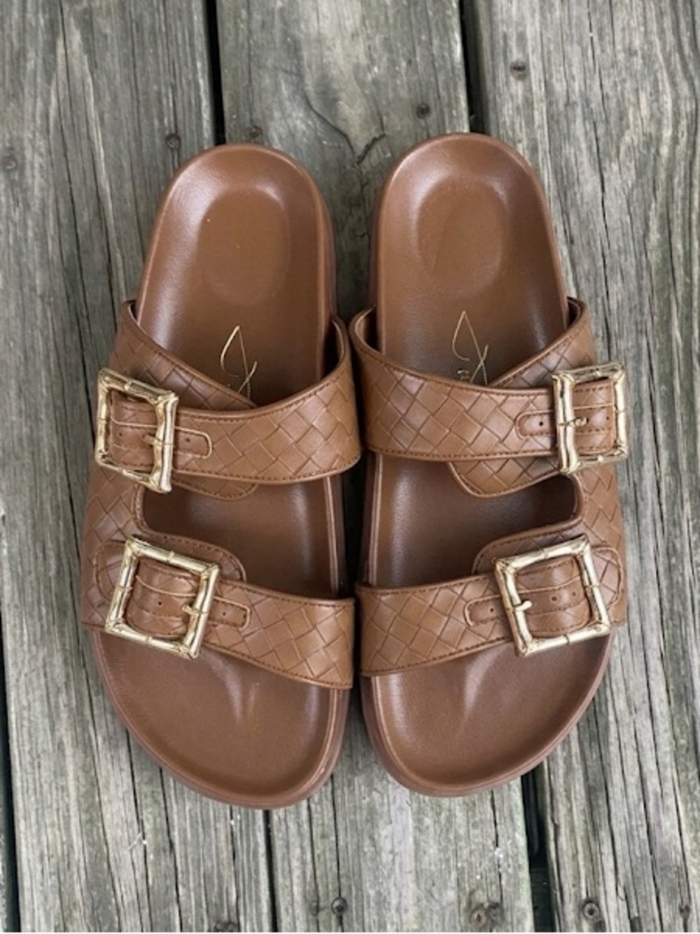 (NEW!) JOIE- Cognac Double-Buckle Quilted, woven style Slide Sandals! ✨